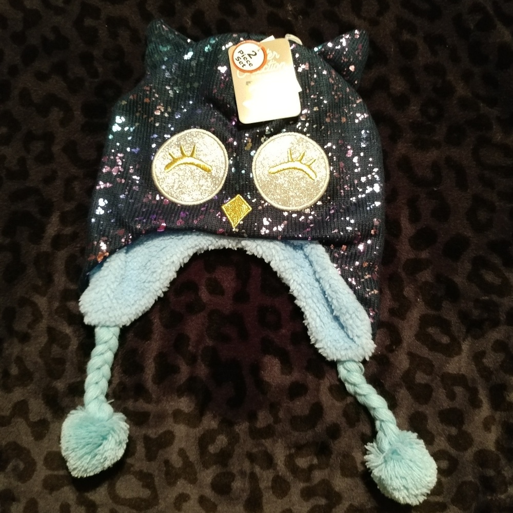 owl beanie/glove set